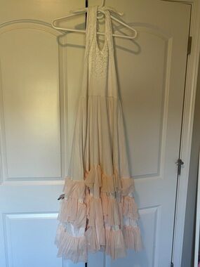 Dollcake Cream Halter Dress with Peach Ruffle Tiers